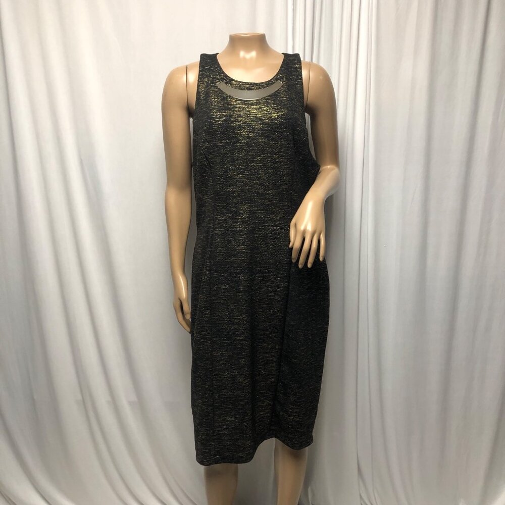 Bisou Bisou Dress Womens Size 16 Black Gold Metallic Sleeveless Sheath NEW